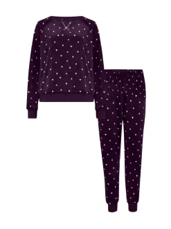 Bordeauxrood - Pour Moi pyjamaset van zacht fleece sweatshirt en joggingbroek