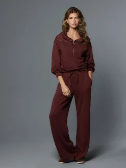 Bordeauxrood - Premium jersey joggingbroek met wijde pijpen