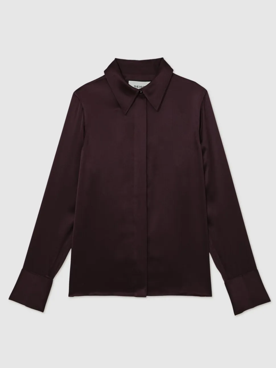 Bordeauxrood - Reiss Ameira Silk-Satin Concealed-Placket Shirt