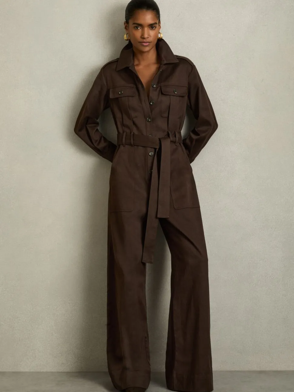 Bordeauxrood - Reiss Anais utility-jumpsuit met wijde pijpen