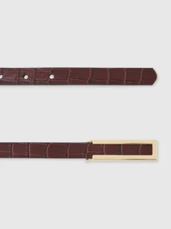 Bordeauxrood - Reiss Bronya Leather Crocodile-Effect Belt