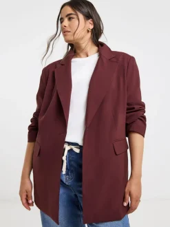 Bordeauxrood - Simply Be oversized blazer met enkele rij knopen