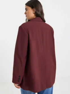 Bordeauxrood - Simply Be oversized blazer met enkele rij knopen