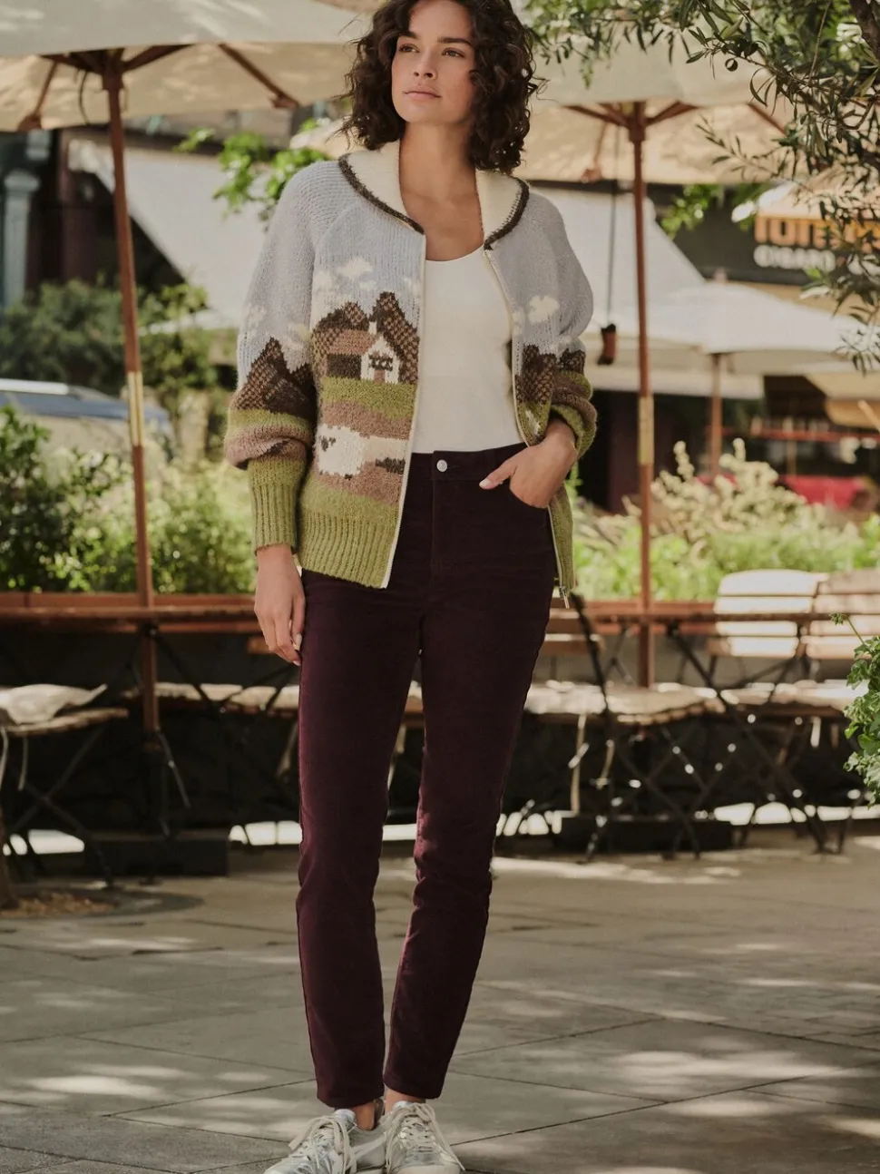 Bordeauxrood - Slim Velvet Cord Jeans