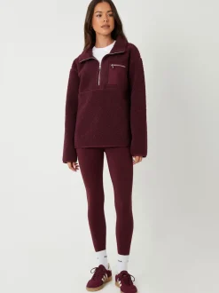Bordeauxrood - Threadbare borgfleece met korte rits