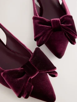 Bordeauxrood fluweel - Forever Comfort® ballerina's met strik, spitse neus en hielbandje