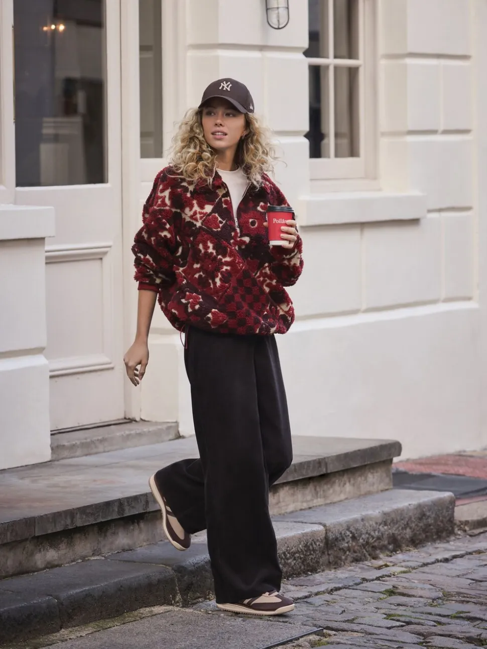 Bordeauxrood gebloemd - Jacquard Teddy Borg Quarter Zip Fleece Sweatshirt
