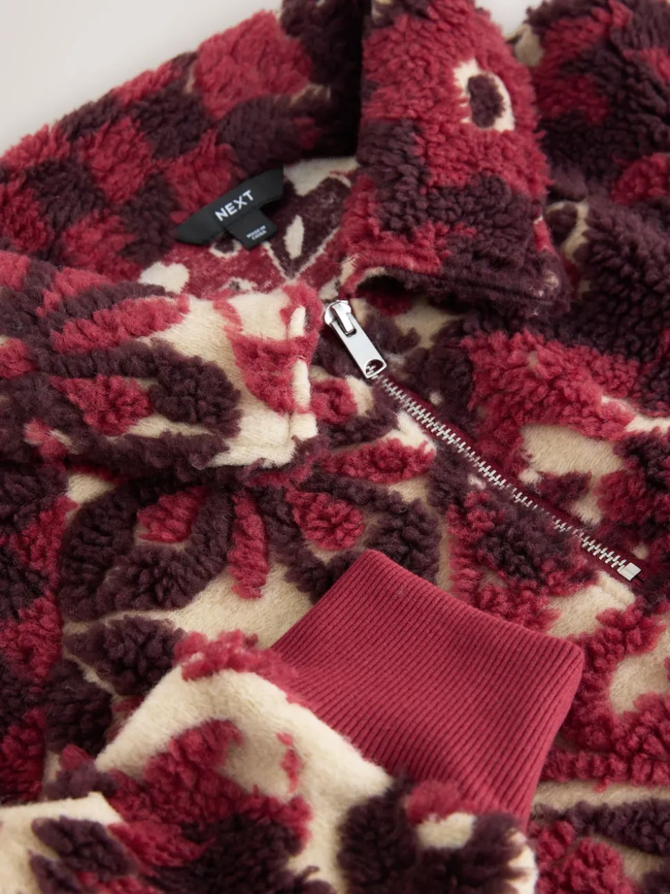 Bordeauxrood gebloemd - Jacquard Teddy Borg Quarter Zip Fleece Sweatshirt
