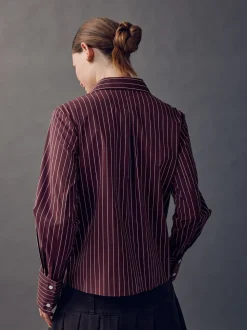 Bordeauxrood gestreept - Fitted Stretch Essential Long Sleeve Shirt
