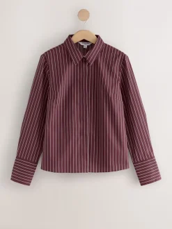 Bordeauxrood gestreept - Fitted Stretch Essential Long Sleeve Shirt