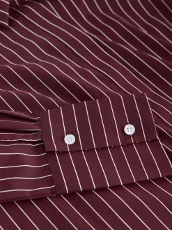 Bordeauxrood gestreept - Fitted Stretch Essential Long Sleeve Shirt