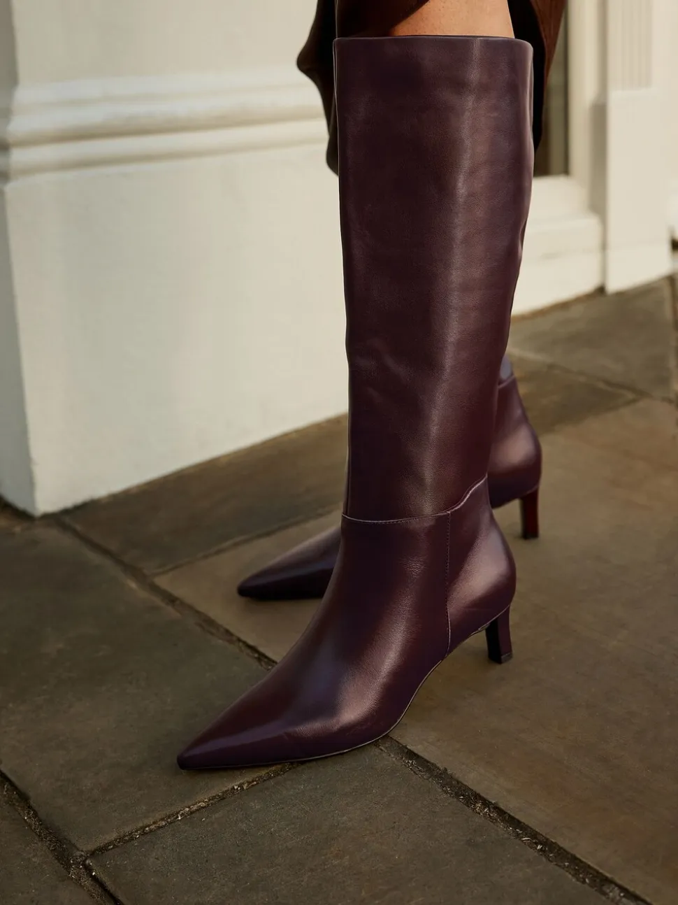 Bordeauxrood leer - Kniehoge Skinny Boots met Hak