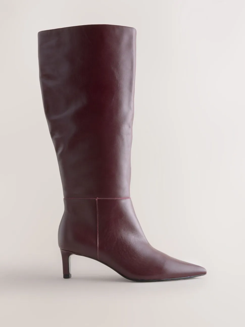 Bordeauxrood leer - Kniehoge Skinny Boots met Hak