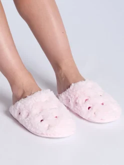 Boux Avenue Heart Embroidered Borg Mule Slippers