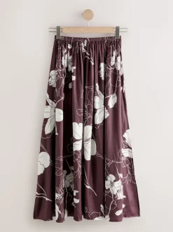 Brdeauxrood/ecru - Kew Collection Satin Midi Skirt