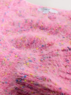 Bright Pink Neppy - Fuzzy Texture V-Neck Knitted Jumper