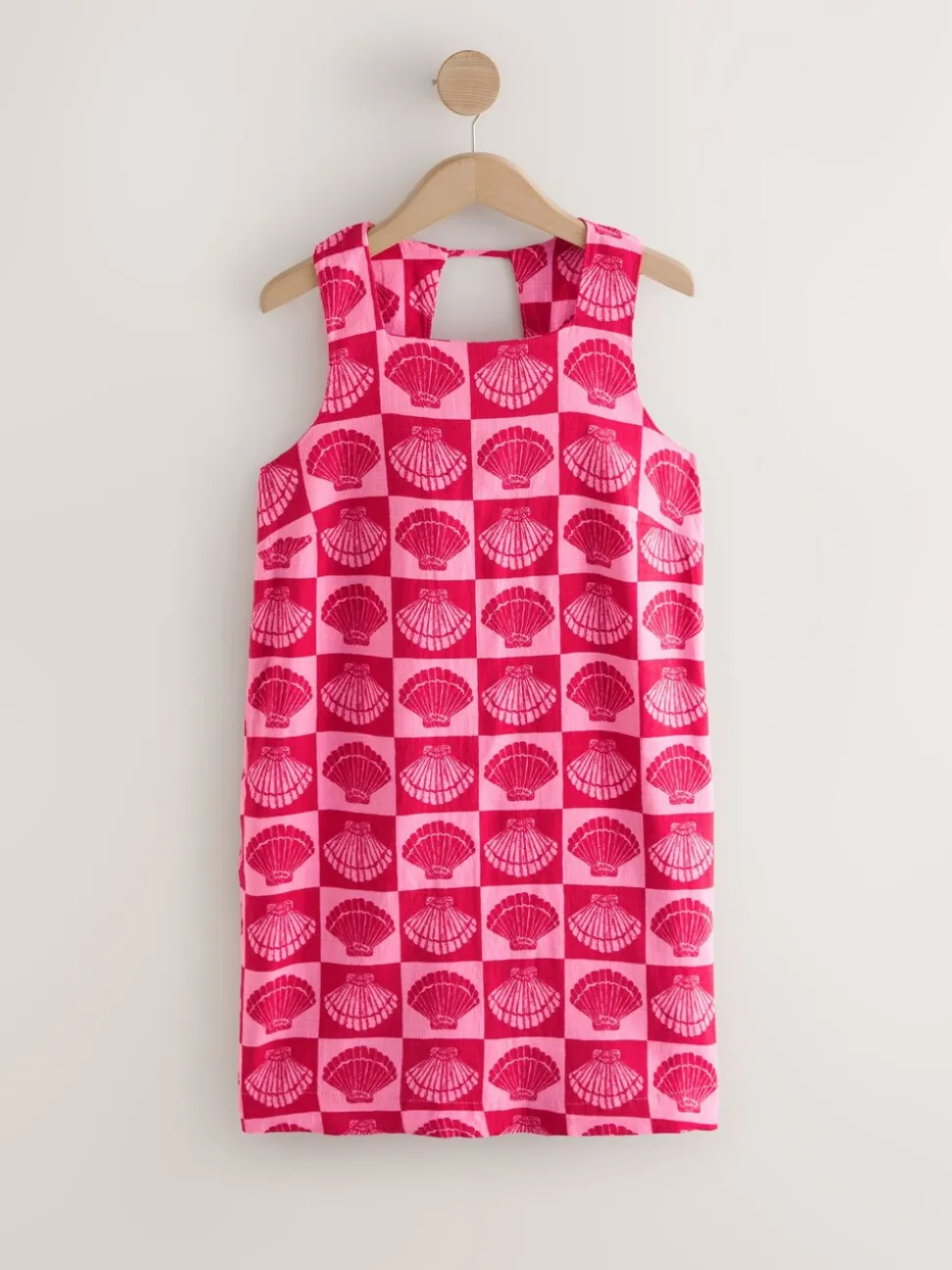 Bright Pink/ Red Shell Print - Mini-jurk met linnen en vierkante hals