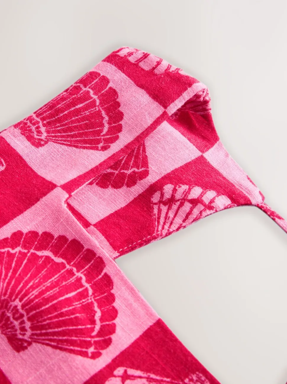 Bright Pink/ Red Shell Print - Mini-jurk met linnen en vierkante hals