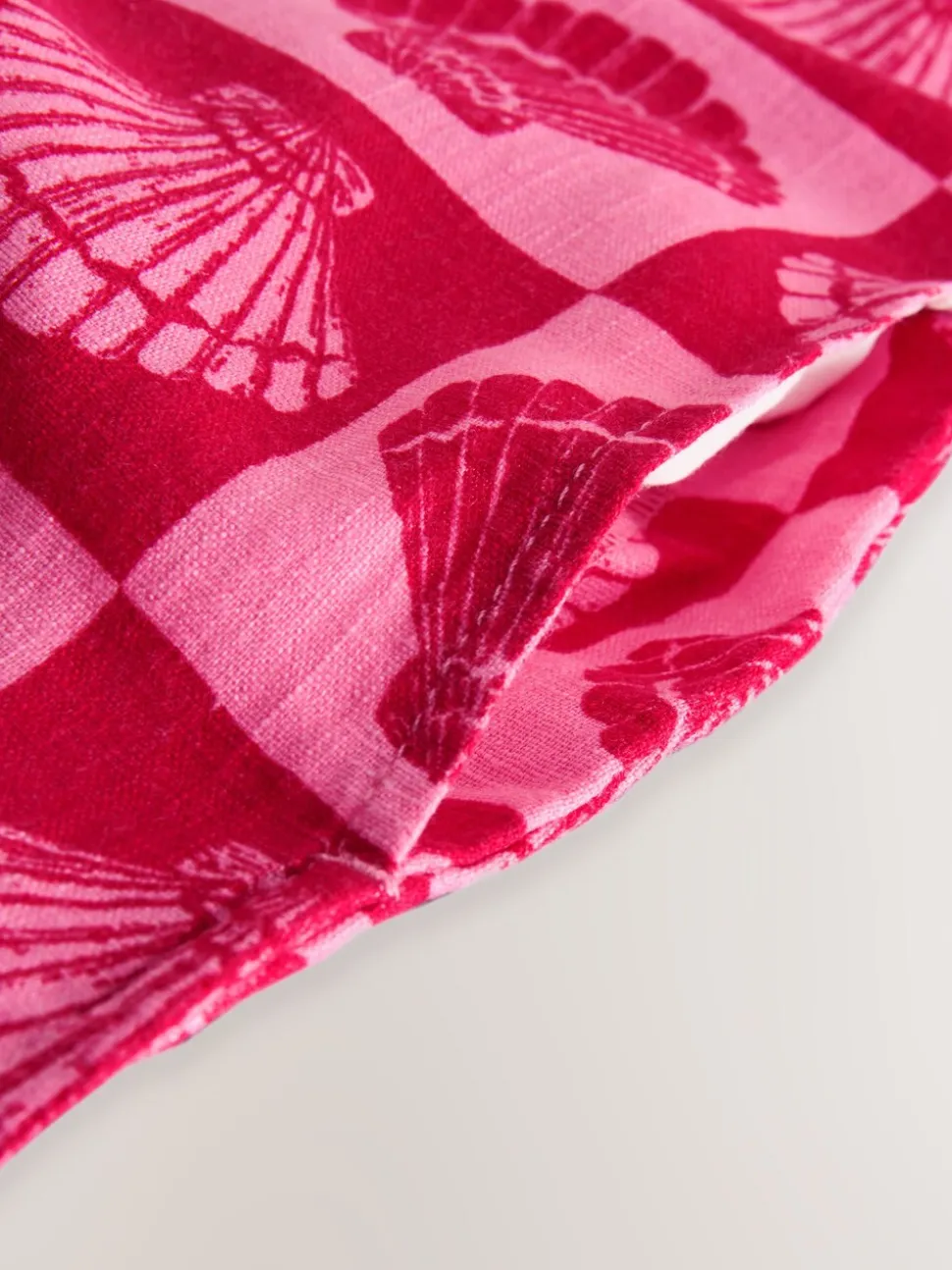 Bright Pink/ Red Shell Print - Mini-jurk met linnen en vierkante hals