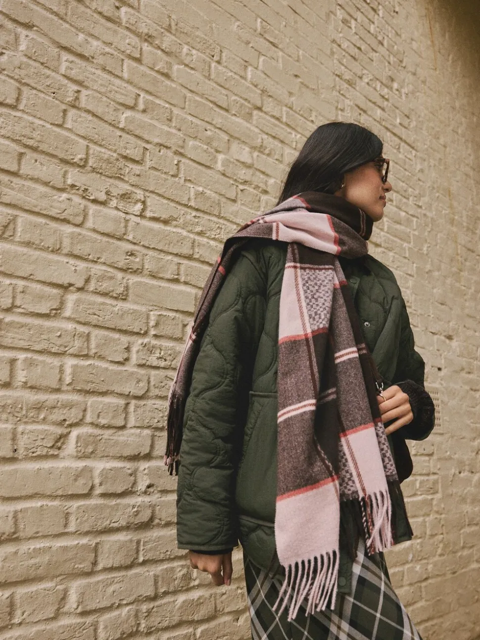 Brown Textured Check - Halfzware sjaal
