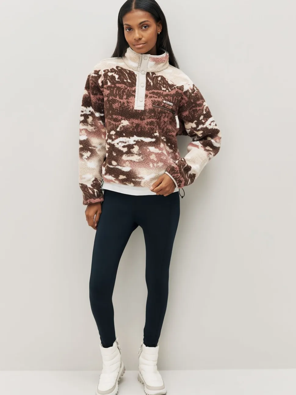 Bruin - Columbia Helvetia™ II Cropped fleece met print en halve drukknoopsluiting