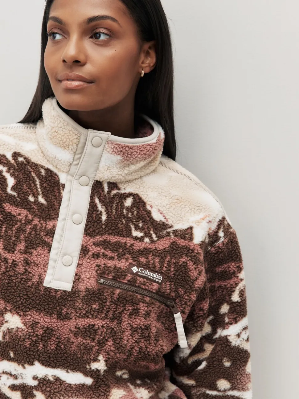 Bruin - Columbia Helvetia™ II Cropped fleece met print en halve drukknoopsluiting