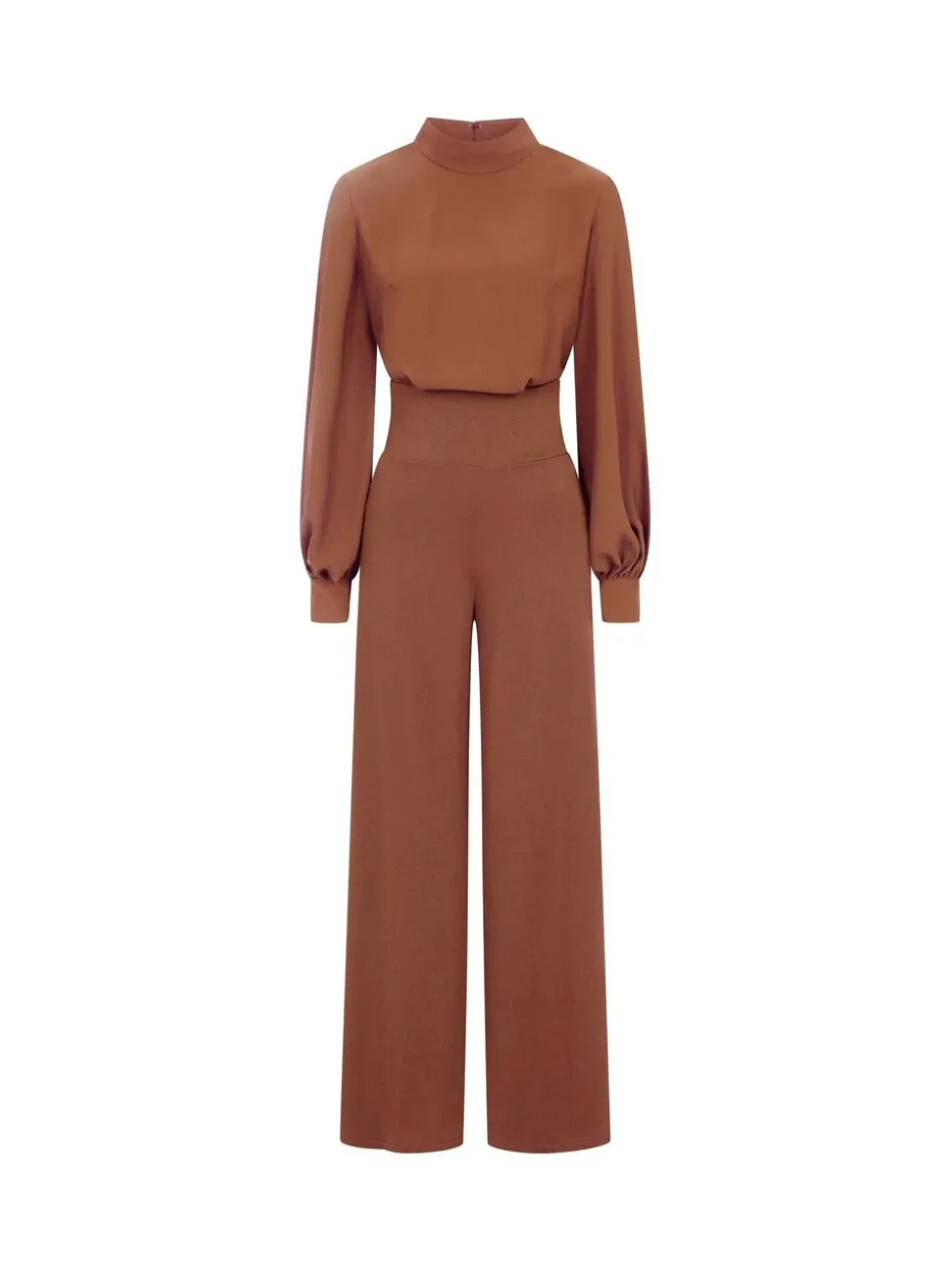 Bruin - HotSquash jumpsuit met wijde pijpen en blousonmouwen