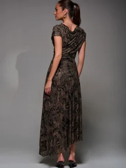 Bruin - Jolie Moi Asymmetrical Draped Slash Neck Midaxi Dress