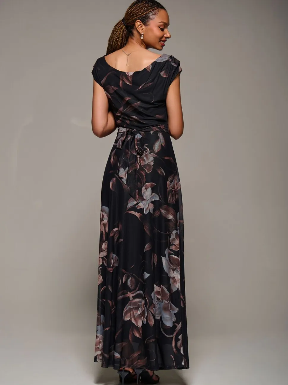 Bruin - Jolie Moi Asymmetric Neck Mesh Maxi Dress