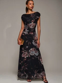Bruin - Jolie Moi Asymmetric Neck Mesh Maxi Dress