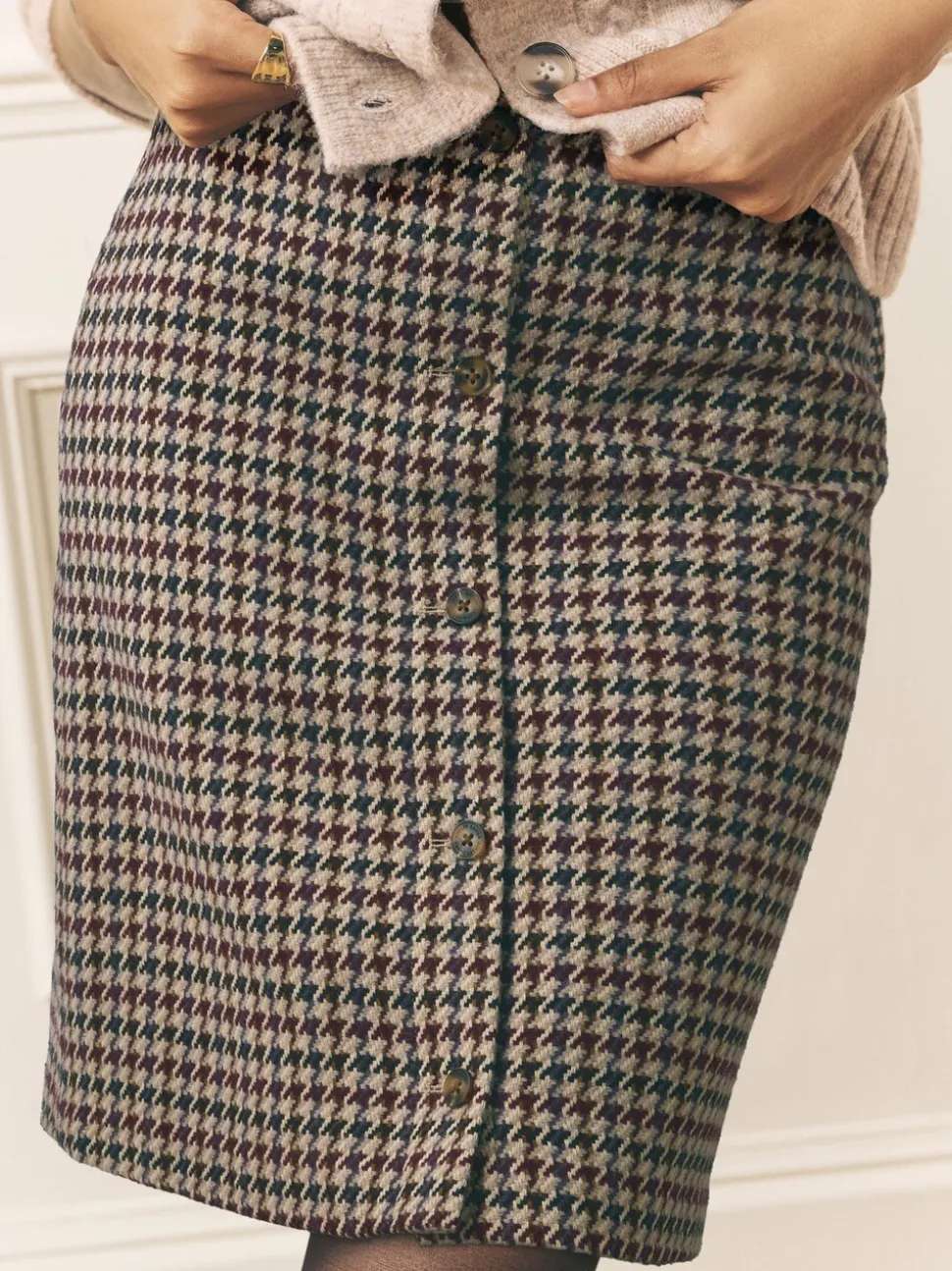 Bruin - Laura Ashley Dogtooth Check Mini Skirt with Wool