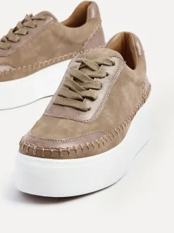 Bruin - Linzi - Harlem sneakers met plateauzool van imitatieleer