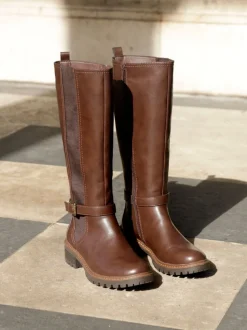 Bruin - Linzi Gilded High Leg Boots With Stretch Side Panel and Buckle Detail