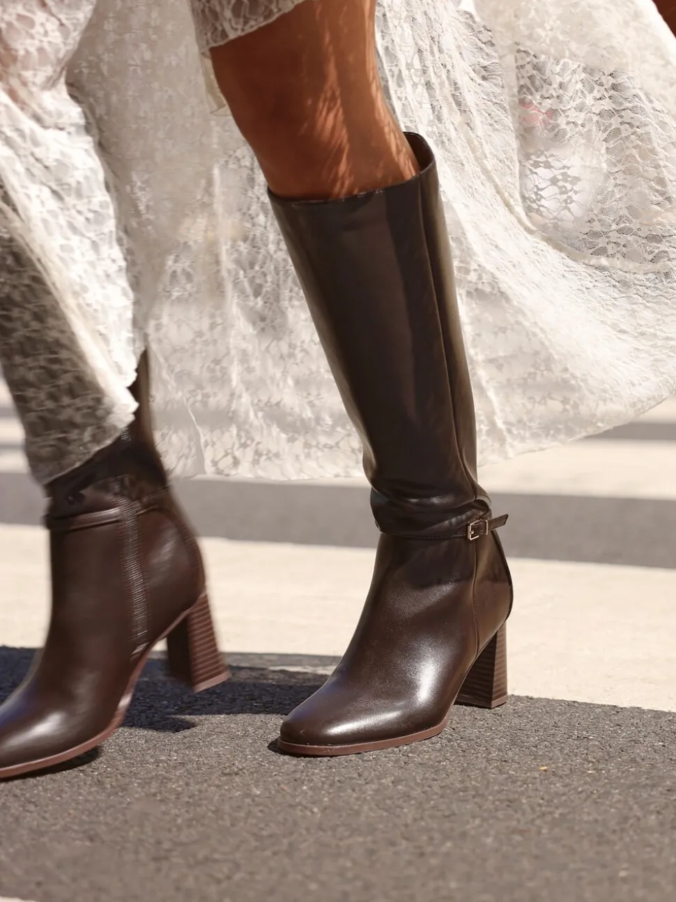 Bruin - Linzi Midtown Block Heel High Leg Boots With Buckle Detail