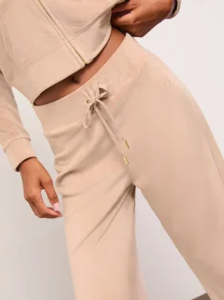 Bruin - Lipsy Geborduurde Velours Joggingbroek met Wijde Pijpen en Relaxte Pasvorm