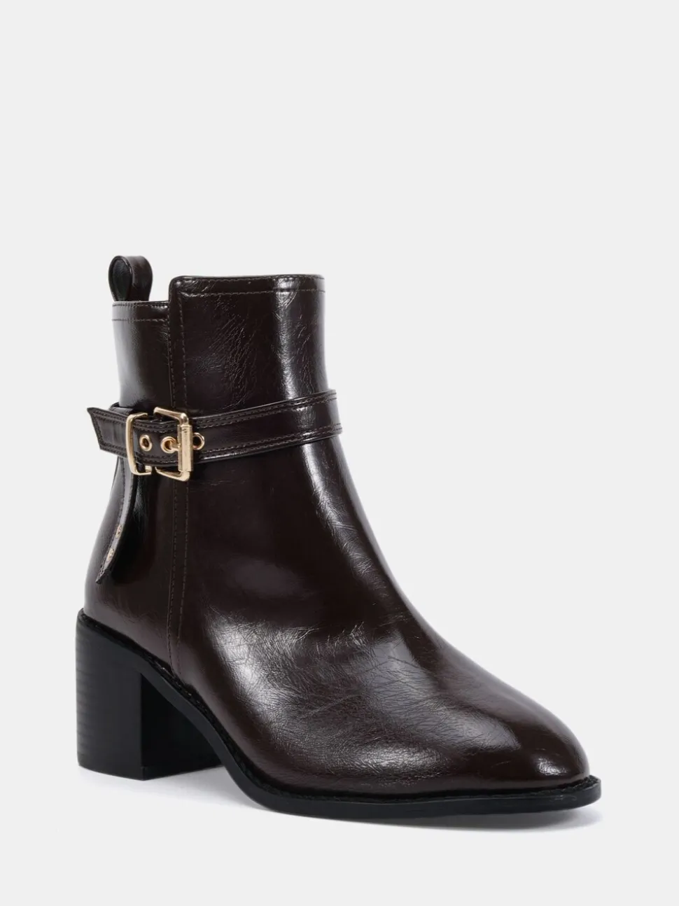 Bruin - Novo Wide Fit Jasmine Round Toe Block Heel Buckle Detail Ankle Boots