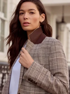 Bruin - N.Premium Check Linen Rich Single Breasted Blazer