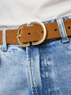 Bruin - PIECES suède riem met gesp