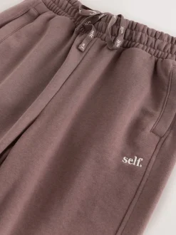Bruin - Self. joggingbroek met boorden