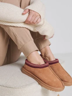 Bruin - Simply Be Bruine Muiltje Pantoffel met volledige borduursel en Wijde pasvorm