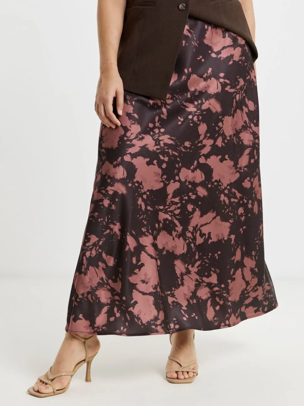 Bruin - Simply Be satijnen maxi-rok