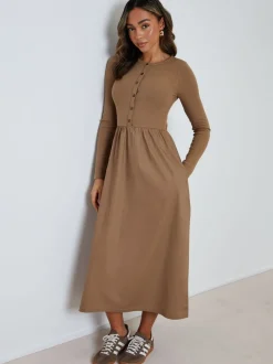 Bruin - Threadbare 2-in-1 Jersey Poplin Mix Button Down Dress