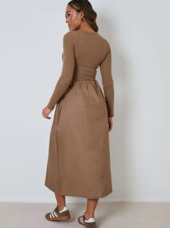 Bruin - Threadbare 2-in-1 Jersey Poplin Mix Button Down Dress