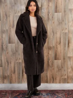 Bruin - Threadbare lange jas met borg