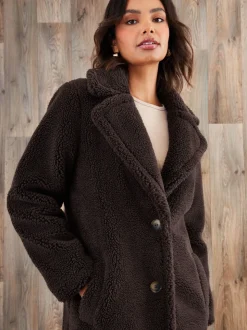 Bruin - Threadbare lange jas met borg
