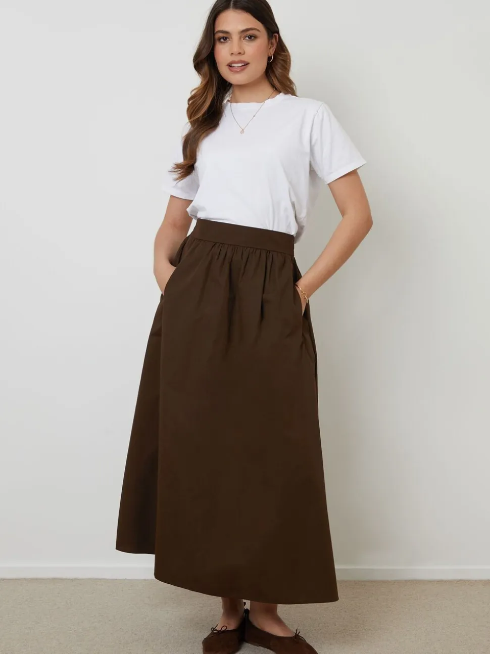 Bruin - Threadbare Midi rok met zakken