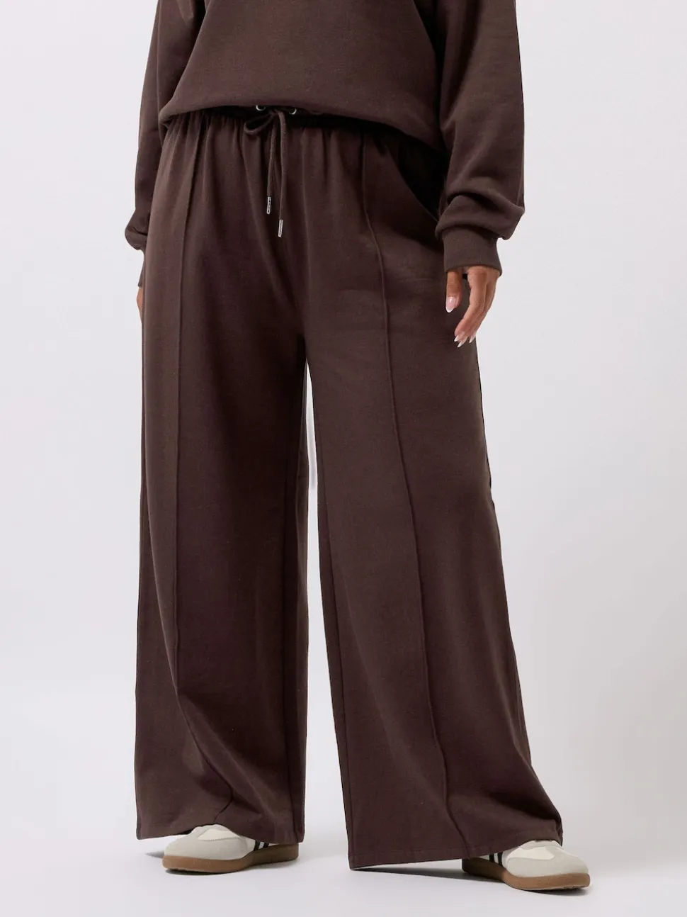Bruin - Yours Curve joggingbroek met wijde pijpen