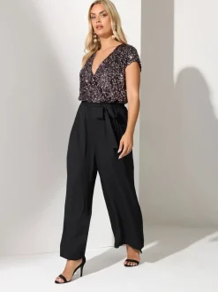 Bruin - Yours Curve London 2-in-1 Jumpsuit met Pailletten