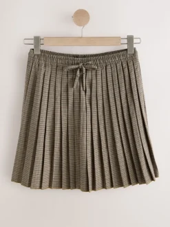 Bruin geruit - Pleated Pull On Mini Skirt