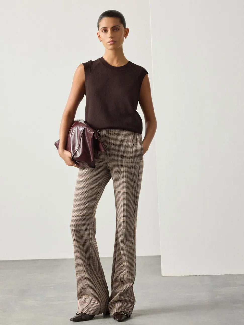 Bruin geruit - Ponte Flared Trousers